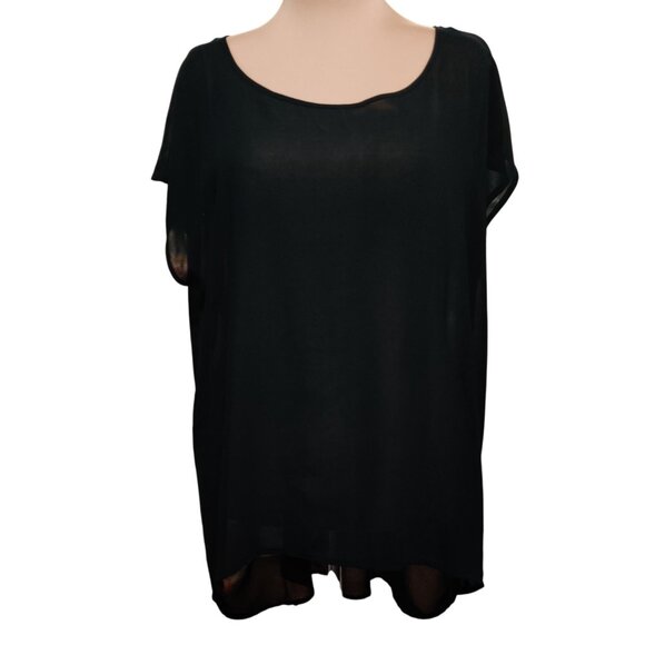 Forever 21+ 2X Black Sheer Dolman Sleeve Plus Size Tunic Top Lightweight Flowy - Picture 1 of 6